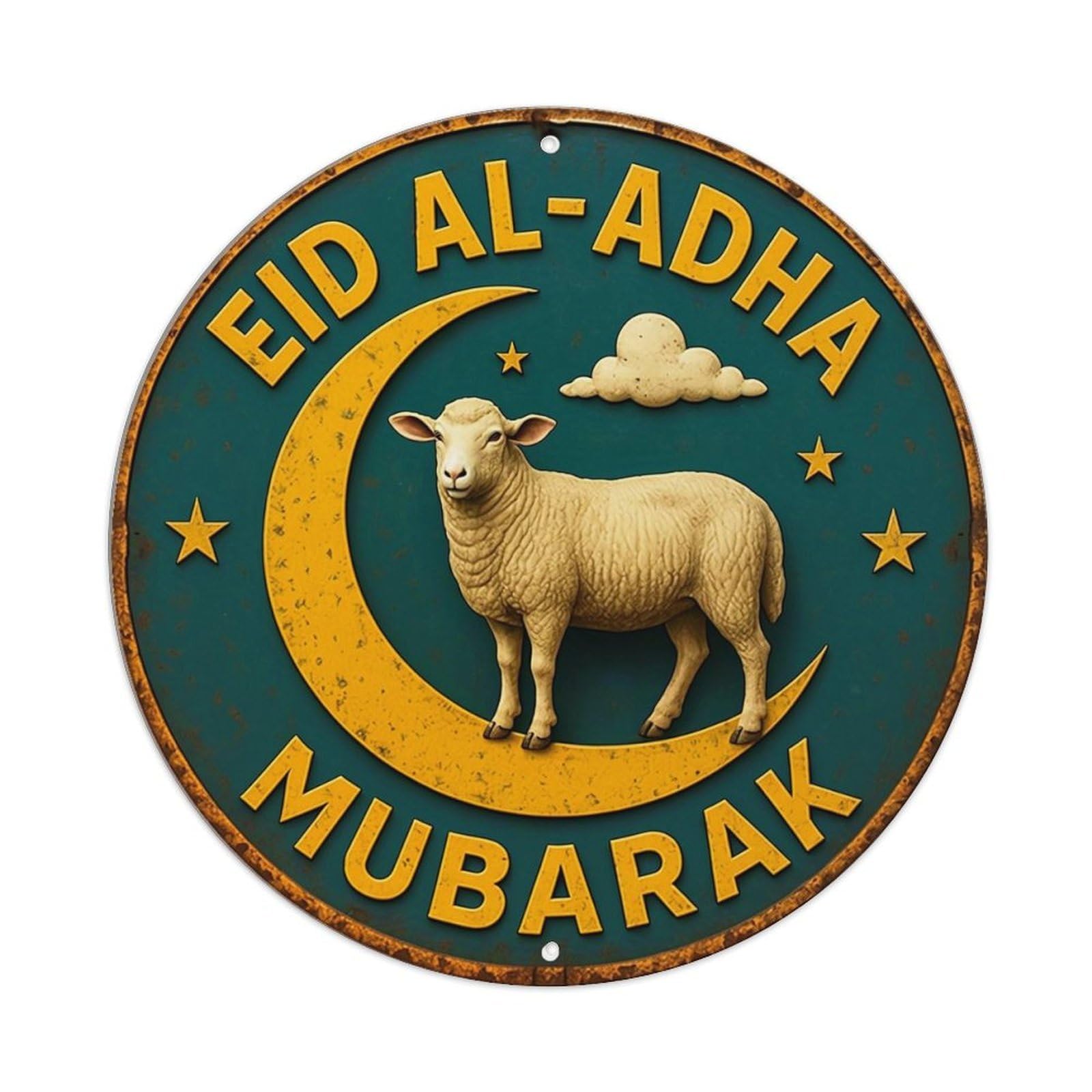 Jdyansheng Vintage Eid Al Adha Mubarak Sheep Crescent Tin Sign Metal Poster Metal Signs For Home Man Cave Bar Cafe Kitchen Laundry Room Wall Decorations 8X8 Inches