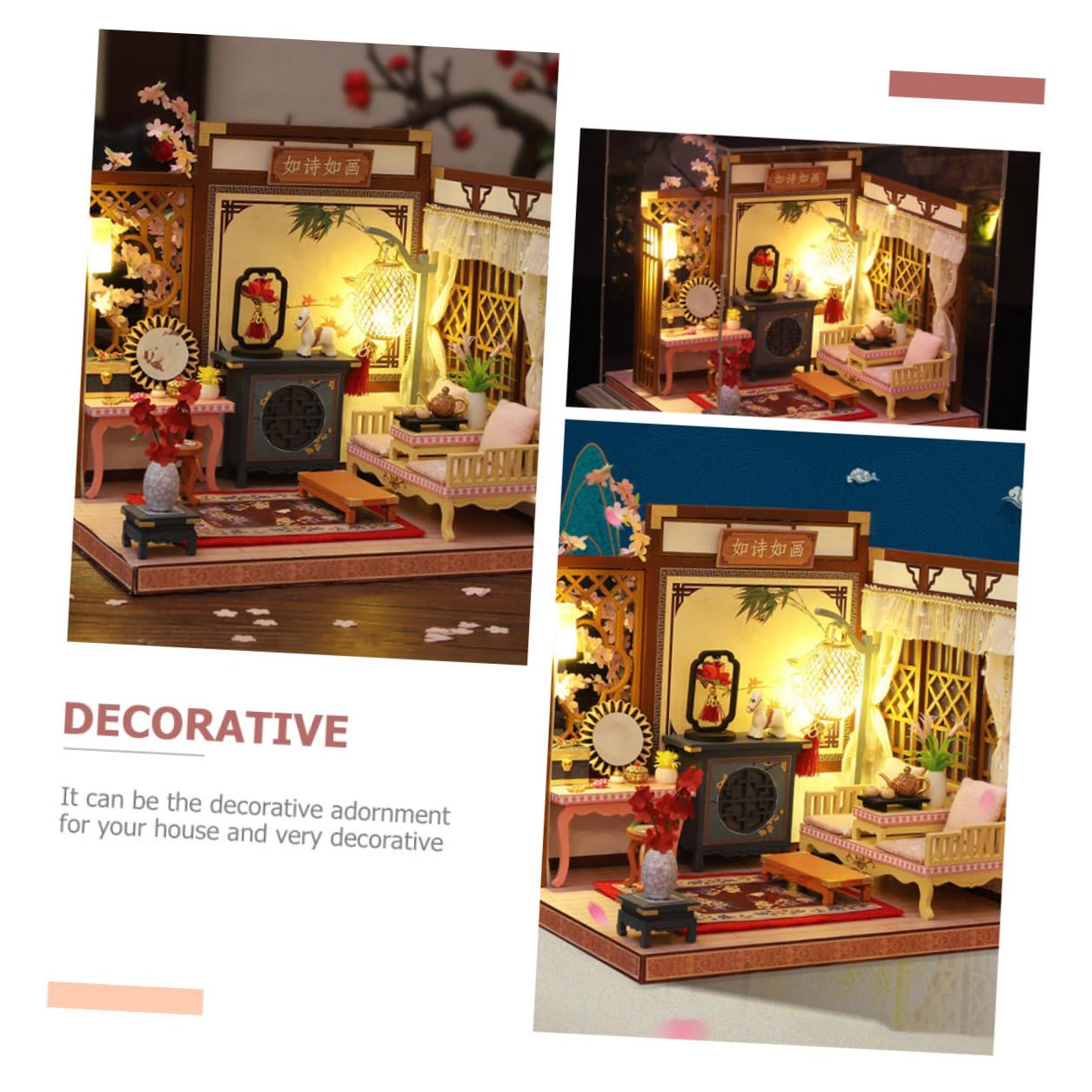 Gatuida Kit Casa delle Bambole Fai da Te in Legno e Tessuto Luci Led, Struttura Statica Decorativa per Decorazioni Casa e Miniature da Tavolo, Regalo Creativo per Compleanni