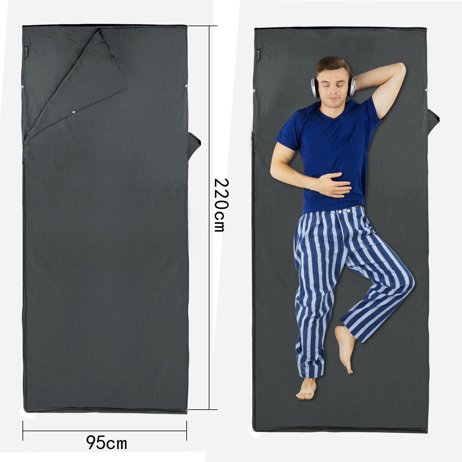 MYCARBON 2 in 1 Baumwolle Hüttenschlafsack, 95x220cm Schlafsack Ultraleicht mit Reißverschluss als Schonbezug Ideal für Backpacking Reise Camping Outdoor Hostels Berghütten