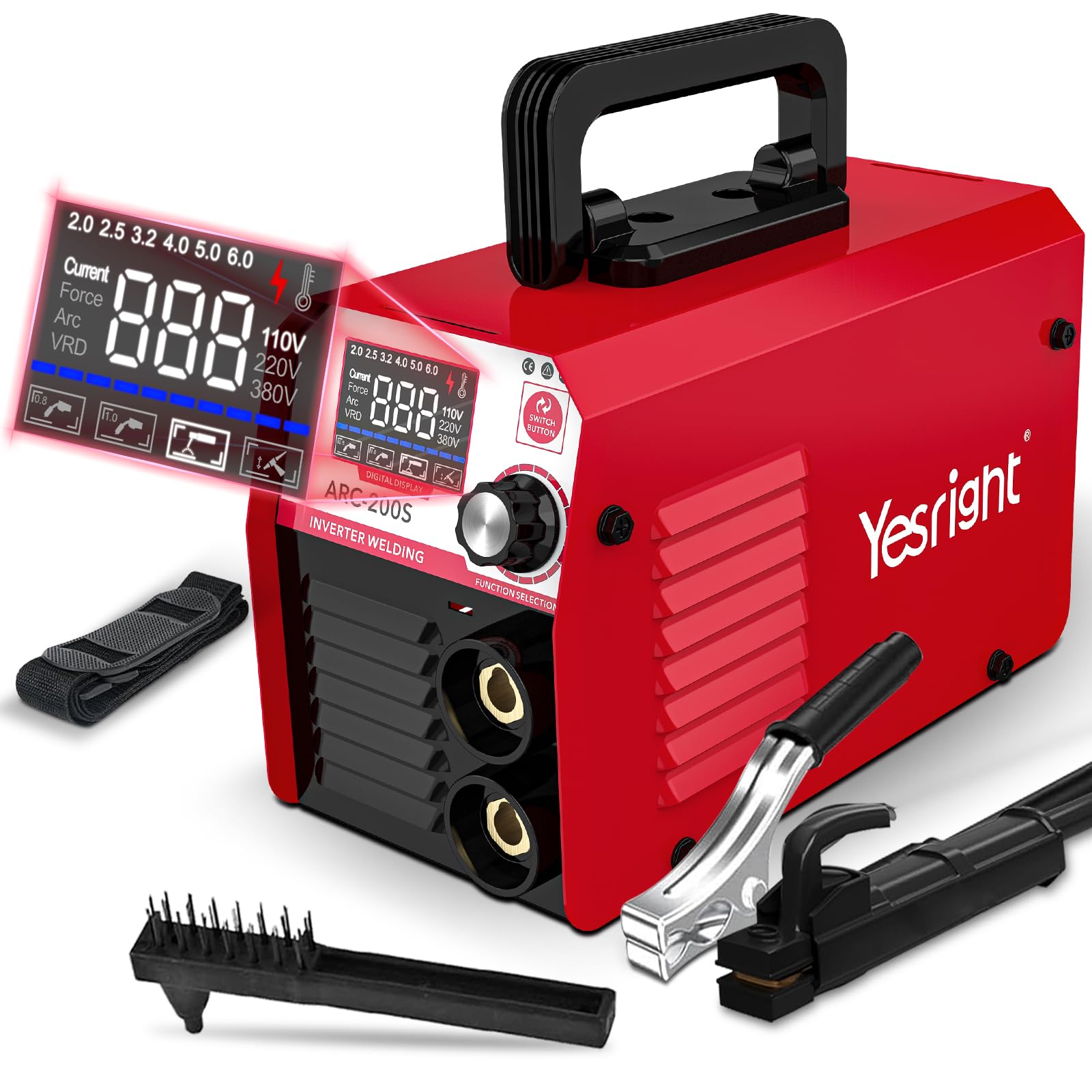 YesRight Electric Stick Welders, 200A ARC Welding Machine with Large LED Display, 110V IGBT Inverter Portable Welder with Hot Start Arc Force Anti-Stick
