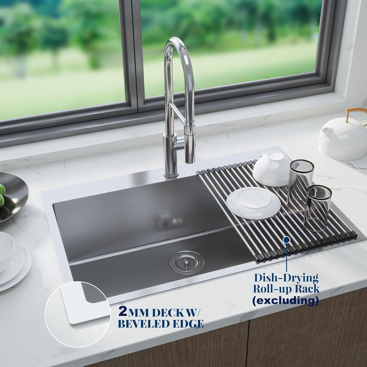 GarveeTech Kitchen Sinks,30×22×10 inch Drop-In Single Bowl Stainless Steel Kitchen Sink – 2.0mm Rim, 1.0mm Bowl, Deep 10 inch Basin, Brushed Finish, Grid & Drain Kit