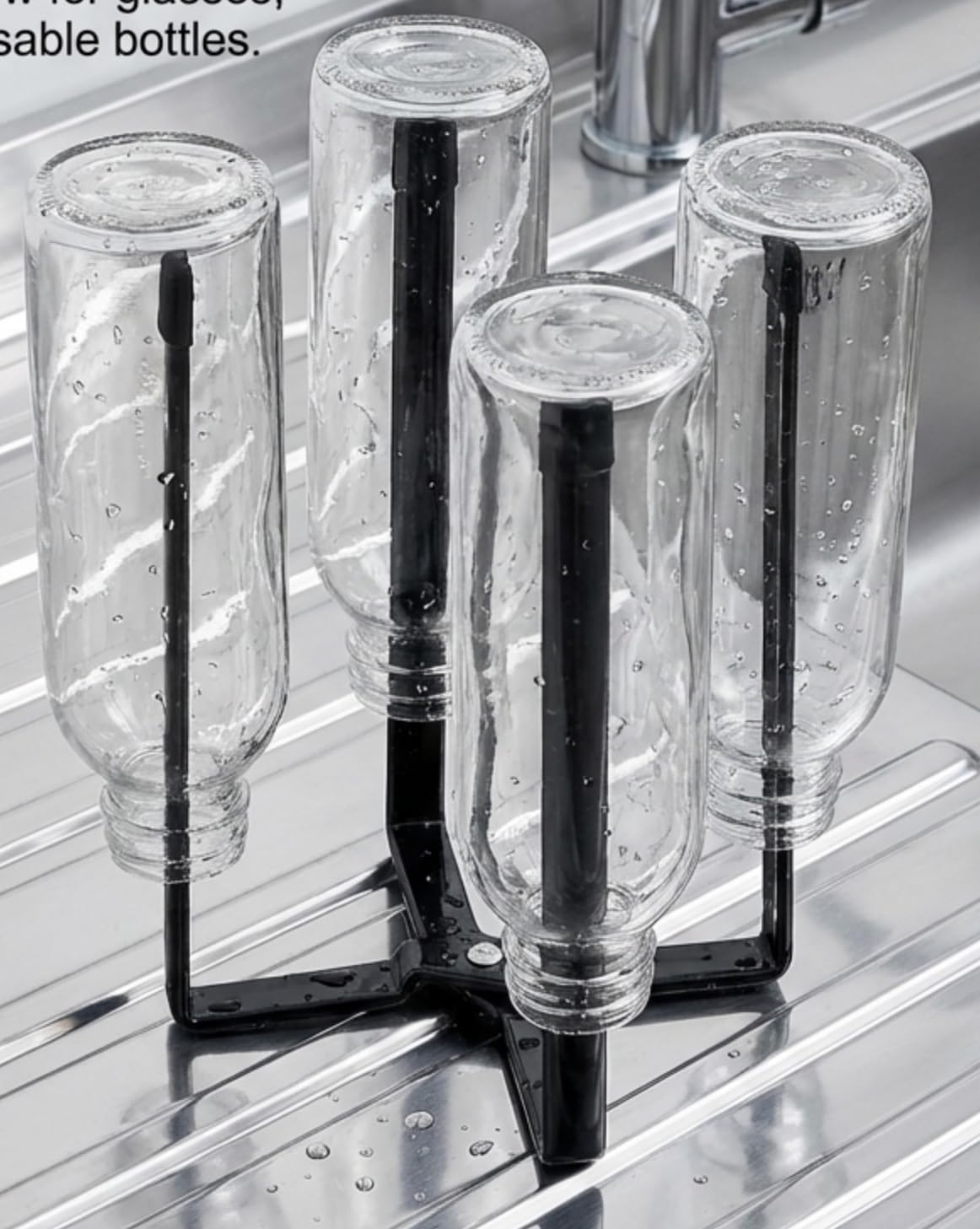 Performore Collapsible Bottle Drying Rack – Stainless Steel Kitchen Stand Holder for Bottles, Cups & Plastic Bags – Space-Saving Multi-Use 50-Pc Bag Organizer