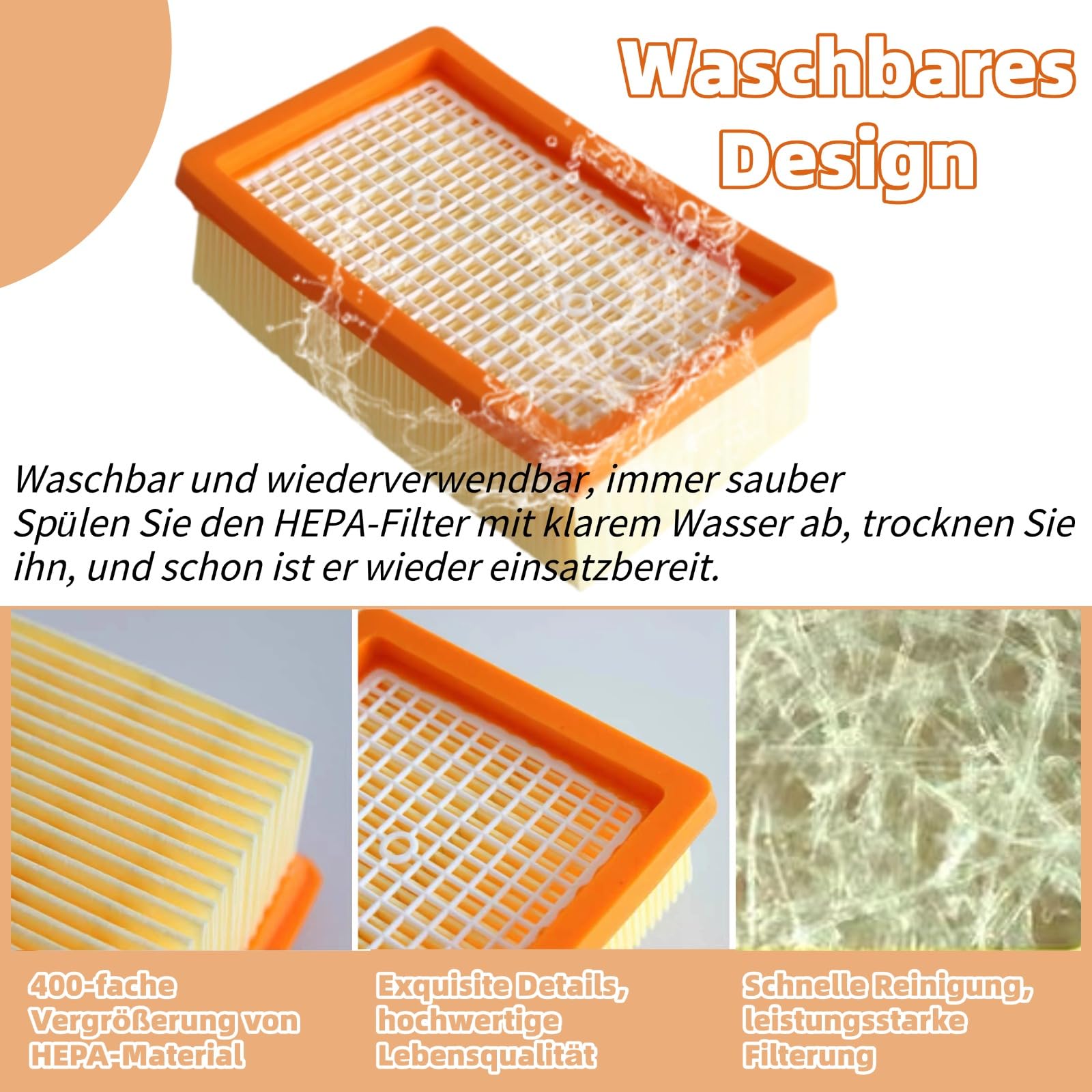 Lot de 3 filtres plissés plats compatibles avec les aspirateurs Kärcher WD4/WD5/WD6/MV4/MV5/MV6, spécialement conçus pour les aspirateurs secs et humides