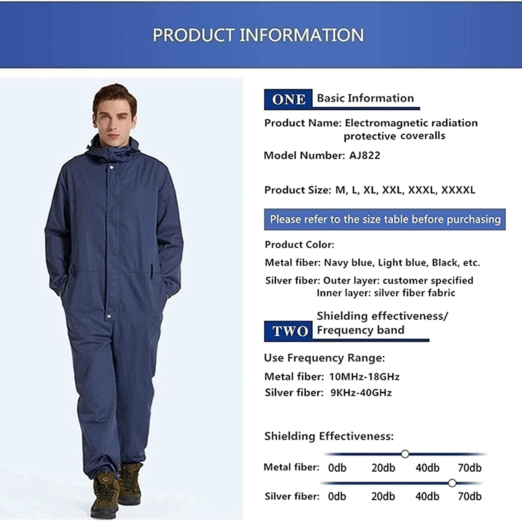 Traje de Trabajo con protección EMF RF, antirradiación 5G, Mono antirradiación de Fibra de Plata al 50%, protección radiológica WiFi,Man,3XL