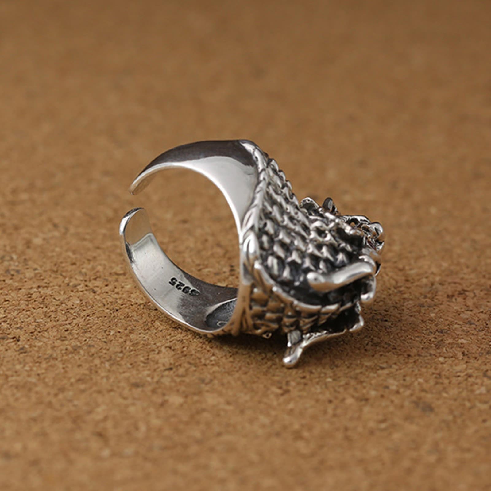KnSam Herren Sterling 925er Silber Trauringe Drachenkopf Verlobungsring