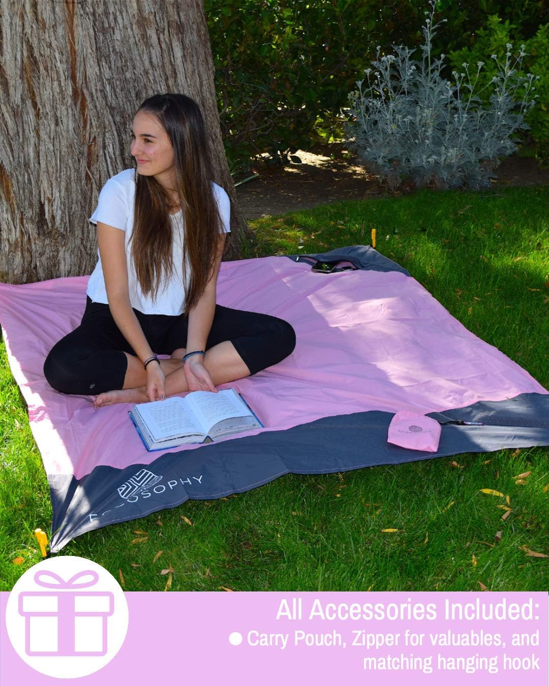 ECCOSOPHY Large 71x35 inch Sand Free Microfiber Beach Towel and Waterproof Beach Blanket 60x55 inches.
