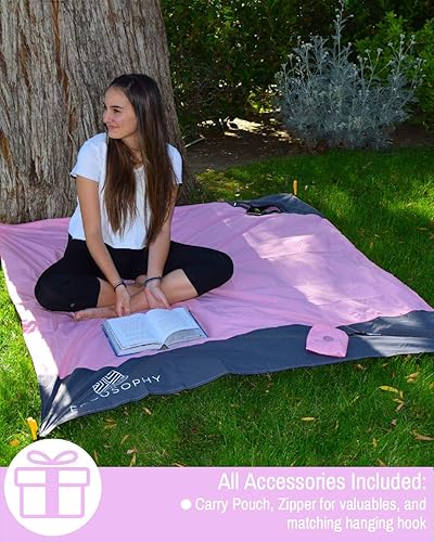 Miniatura 10 de ECCOSOPHY Manta de playa a prueba de arena, manta de picnic impermeable de 60 x 55 pulgadas, manta de bolsillo compacta para exteriores, cubierta