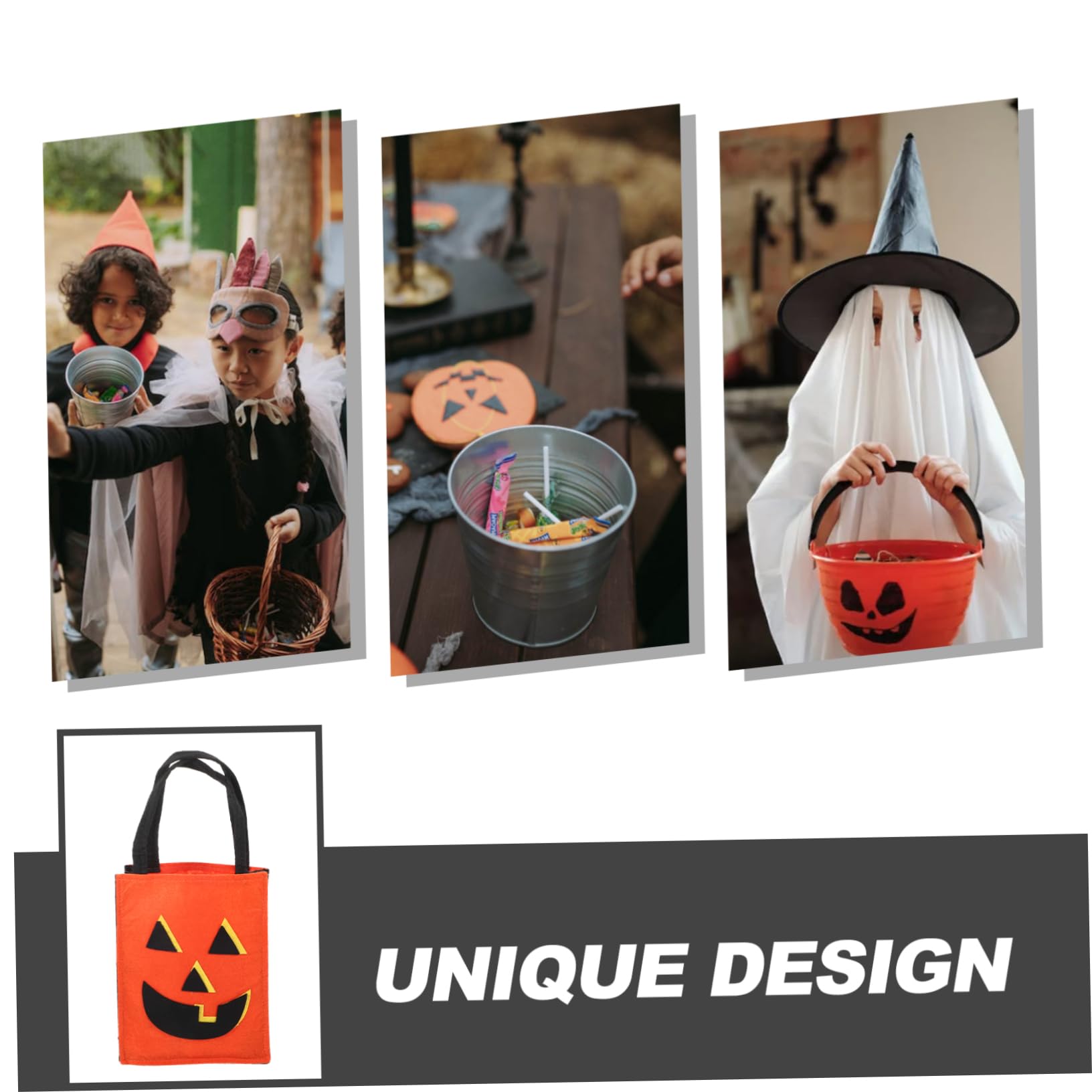 minkissy 7stücke Lustiger Halloween Süßigkeitenbeutel Orangefarbener Non-woven Kürbisbeutel Für Sammeln Von Süßigkeiten Und Snacks