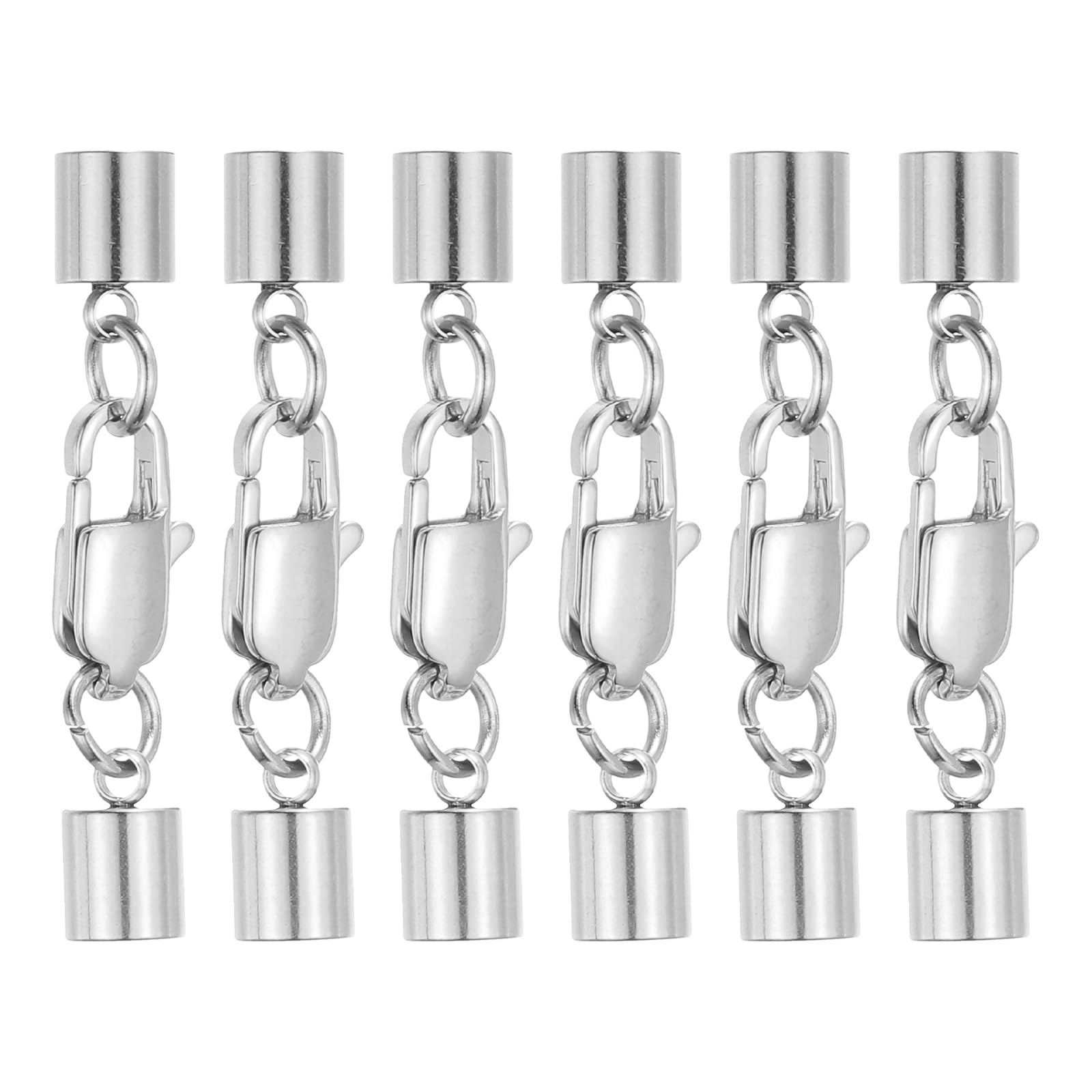 sourcing map 6Set 5mm Leather Cord End Caps with Lobster Claw Clasps Connector, Stainless Steel Cord Ends Barrel Terminators for Jewelry Making DIY Crafts Necklace Bracelets, Silver โ image 1