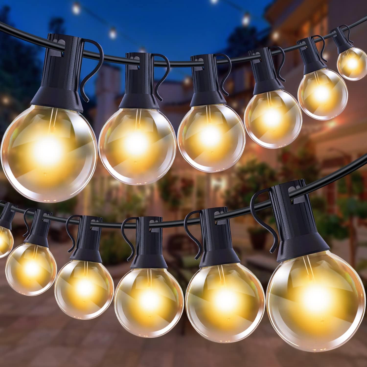 Cadena de luces LED para exteriores, 45 m, corriente de 58 + 2 bombillas LED, resistente a la intemperie, IP44, resistente al agua, para balcón, exterior, cadena de luces para terraza, jardín, bodas