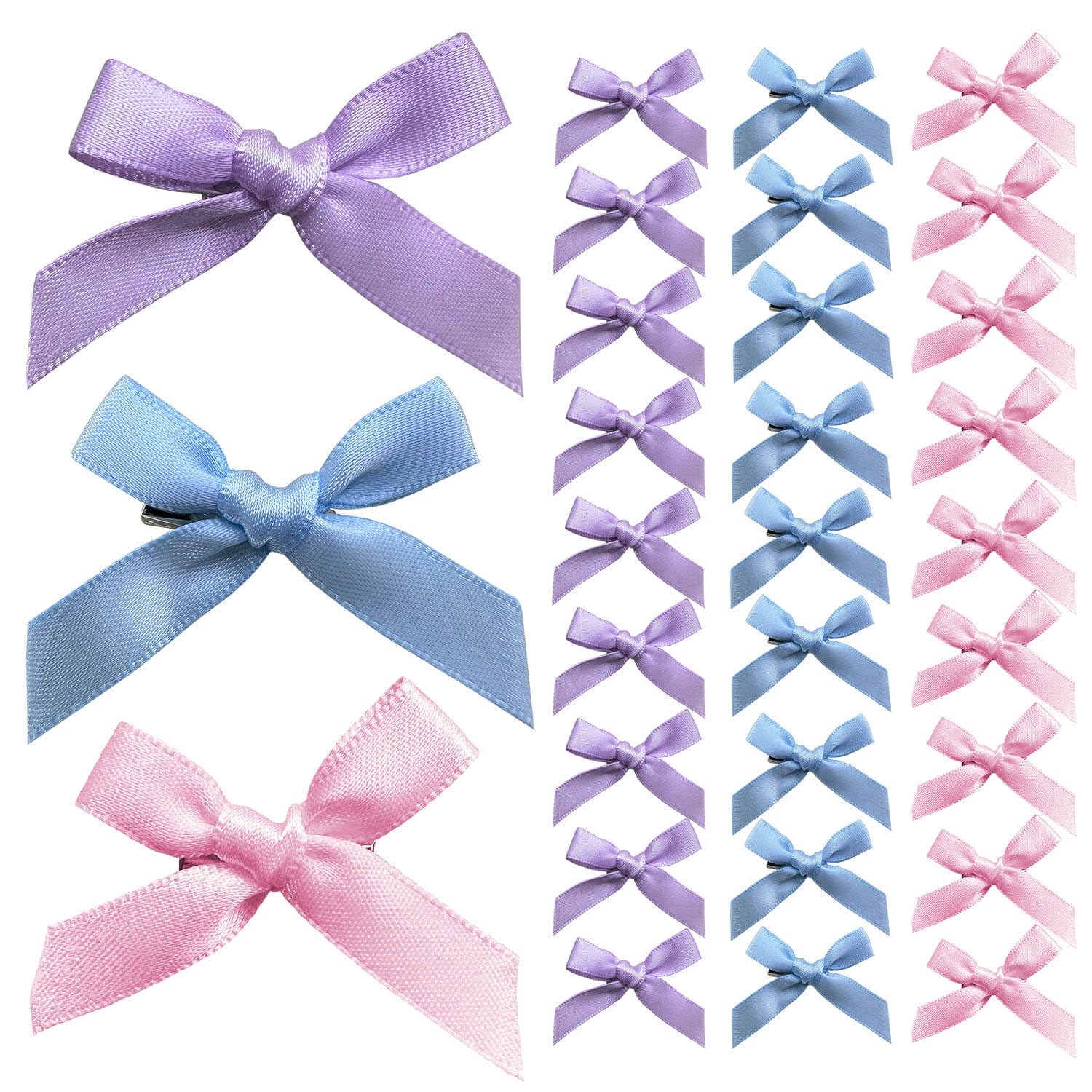 30 Pcs Hair Bows for Women, 3 Colors Mini Bowknot Ribbon Barrettes Hair Clips, Cute Bows for Girls Hair Accessories (Purple,Blue,Pink)