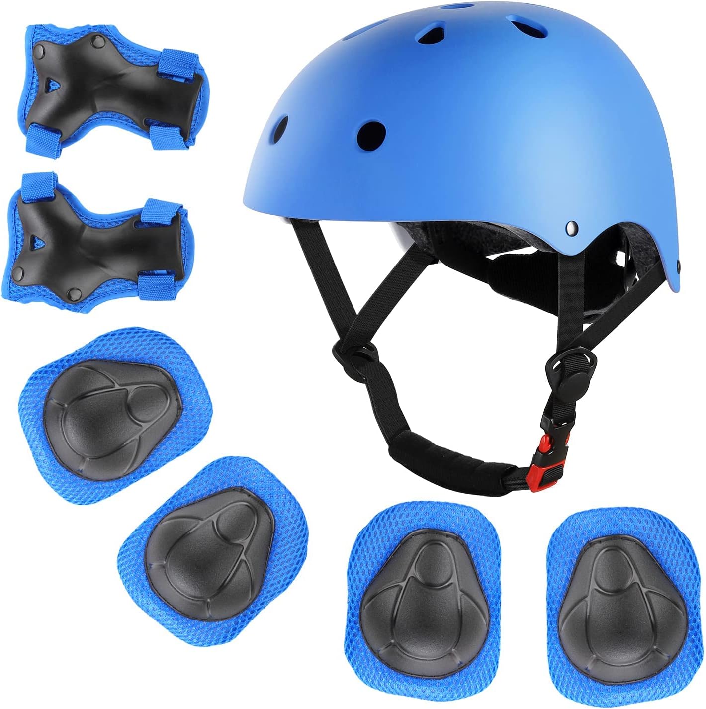 Kids Helmet Adjustable for Kids Ages 3-8 Years Old Boys Girls, Toddler Helmet with Protective Sports Gear Set Knee Elbow Pads Wrist Guards for Cycling Skateboard Scooter Tiokkss Blue