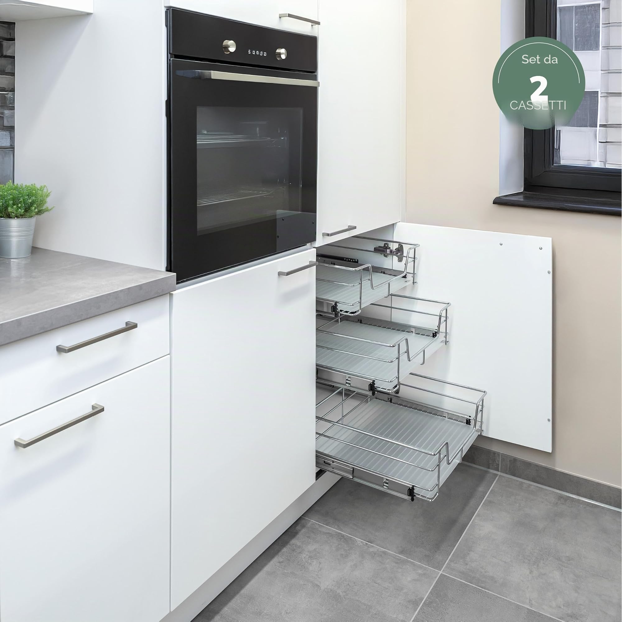 bremermann Set di 2 cassetti telescopici - 45 cm con ripiano, cassetto da cucina per installazione successiva, estrazione completa con guide telescopiche, ideale per cucina, bagno e camera da letto