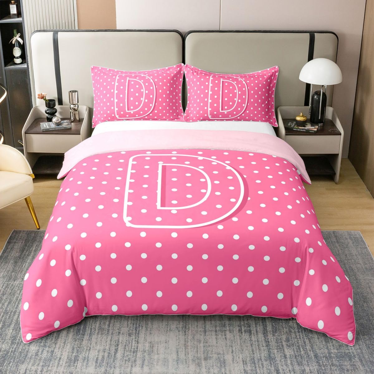 Homemissing Polka Dots Initial D 100% Baumwolle Bettwäsche Set 155x220cm