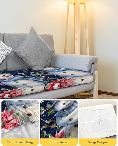Miniatura 4 de Fundas de cojín para sofá de Navidad, lavables, diseño de muñeco de nieve azul, copos de nieve, removibles, elásticas, para sofá en forma de L y T,