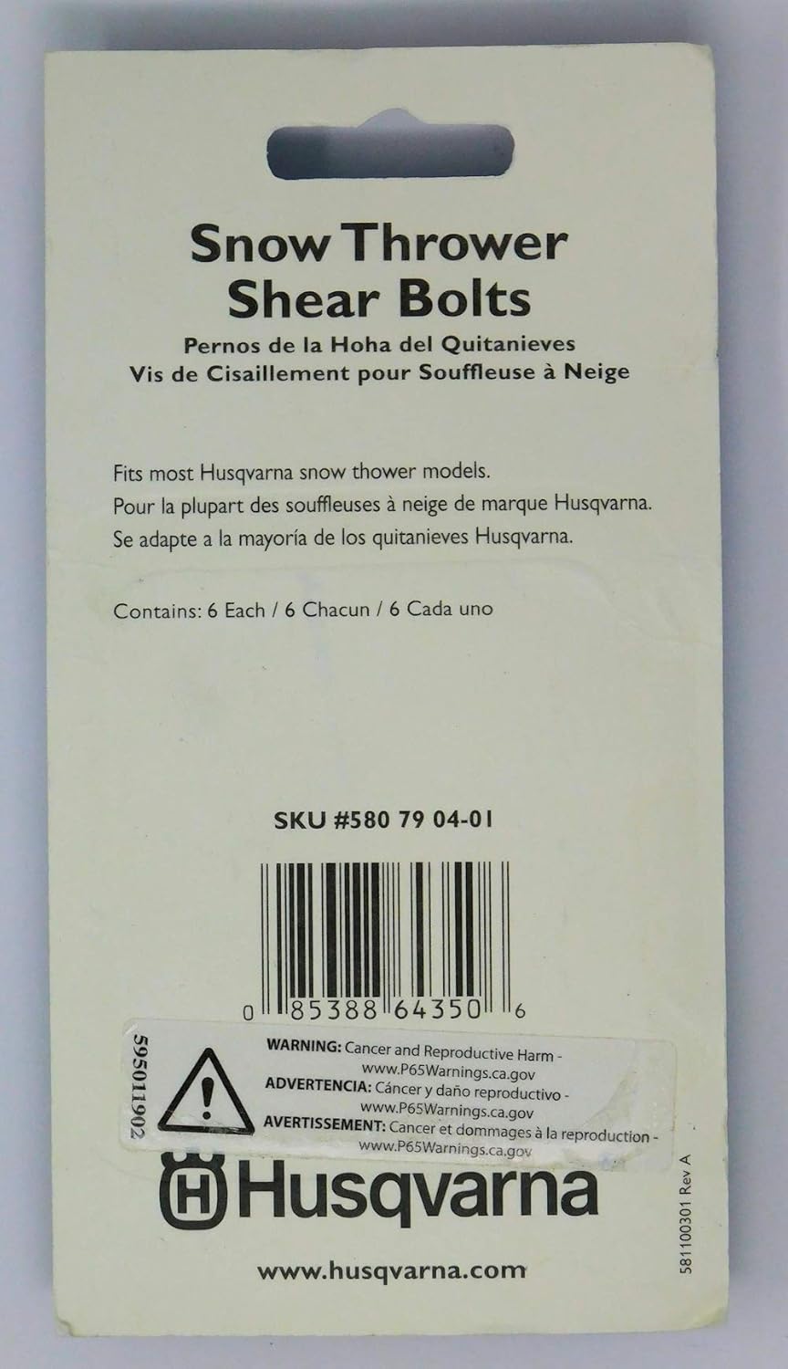 review Husqvarna 580790401 Snow Thrower Shear Bolts Kit, Pack of 6