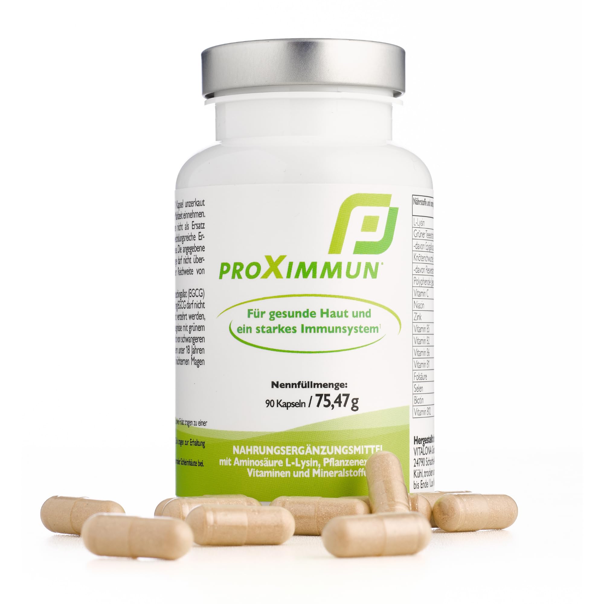 proXimmun L-Lysin Komplex – mit Zink, Selen, Vitamin C & B-Vitaminen, EGCG & Resveratrol – Nahrungsergänzungsmittel für gesunde Haut & starkes Immunsystem – 3 Monate Vorrat – hergestellt in Dtl.