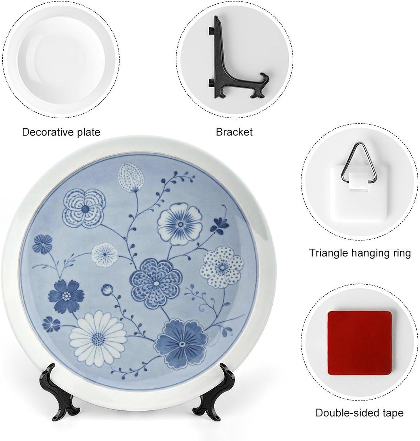 Blue White Porcelain Floral Plate, Layered Petals in Deep Shade for Living Room Accent Bone China Decorative Plate, 8inch Wall Art Home Decor