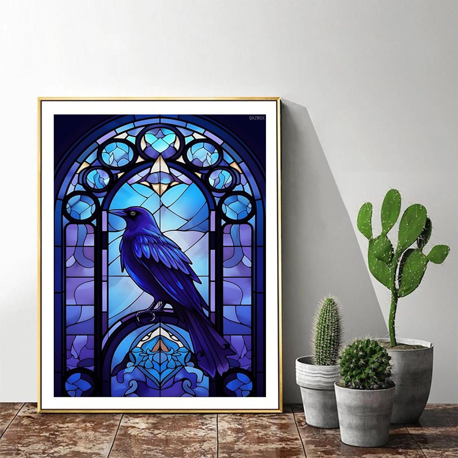 QAZWSX Crow Adults Diamond Art Painting, Window of a Raven Full Drill Diamond Paintings, 5D Stained Glass Full Circle Diamond Cross Stitch Kits for Home Wall Decor, Christmas Gifts 12x16 inch