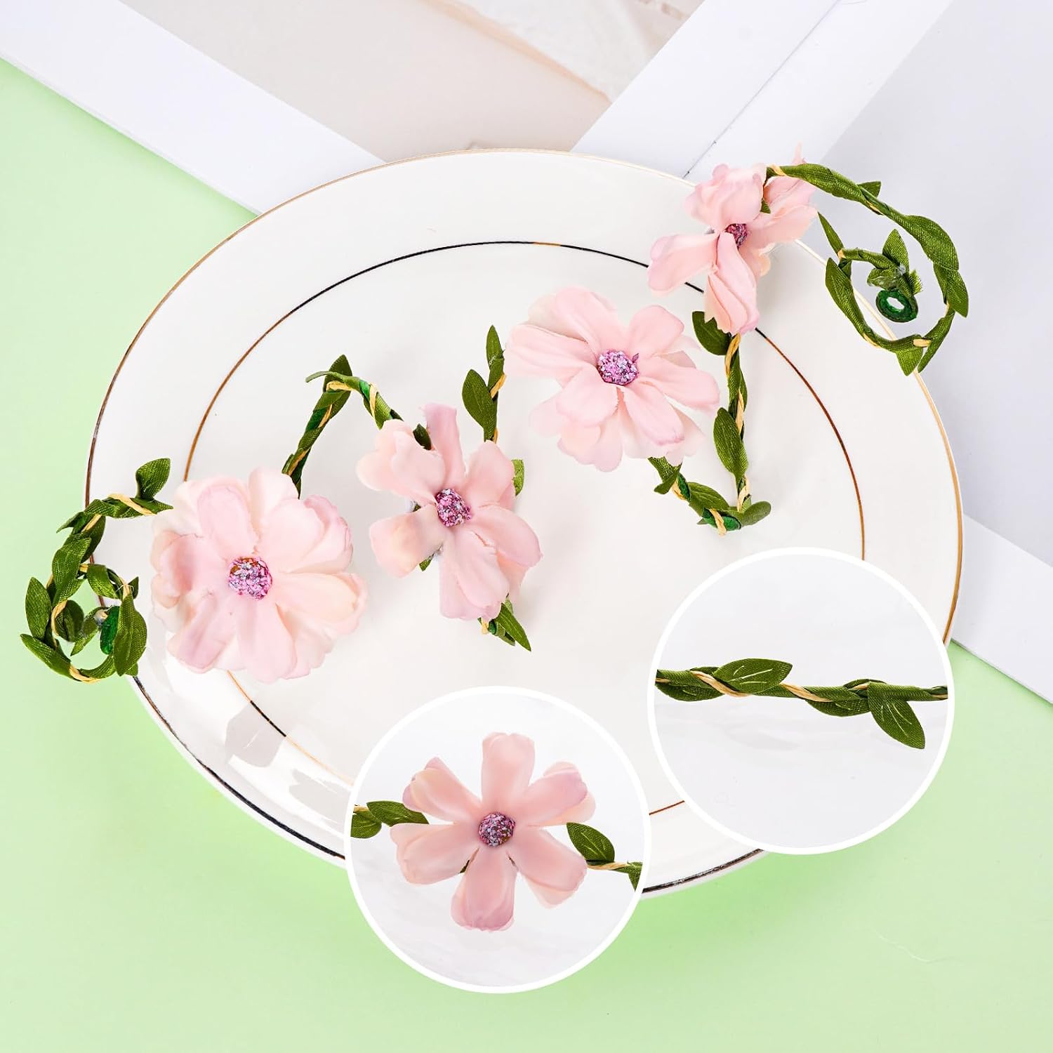 choyaxo 2 Pcs Fairy Costume Accessories Flower Arm Wraps Belts Headband Elf Costume Renaissance Accessories for Women