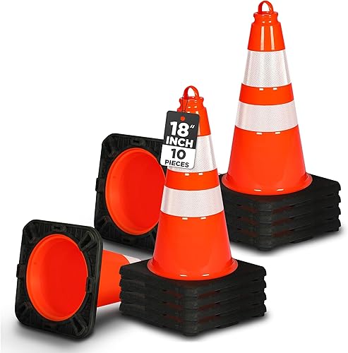Miniatura 10 de Pyle Conos de tráfico de PVC de 18 pulgadas, paquete de 8 conos de seguridad para estacionamiento, construcción, trabajo en carretera y