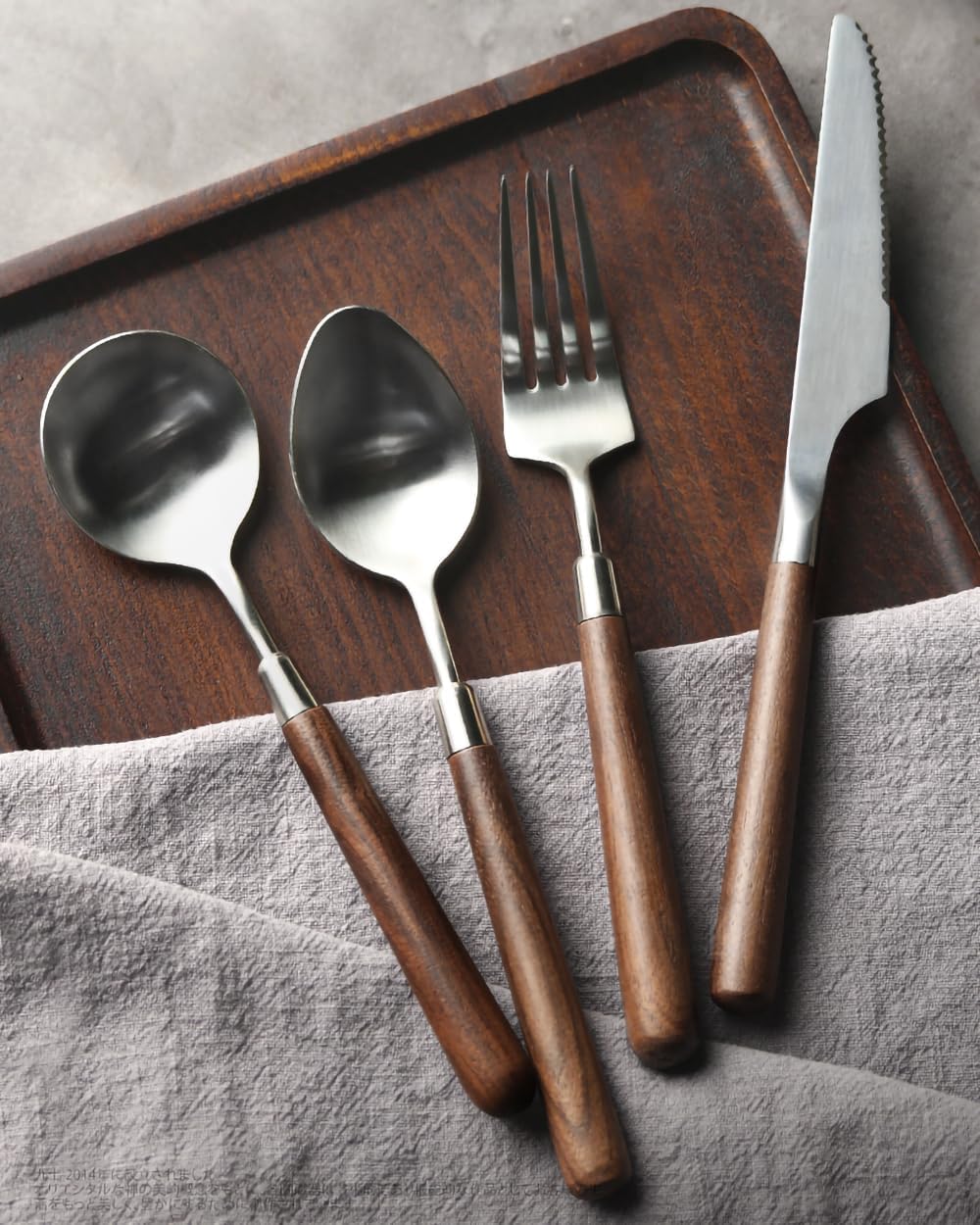 24-Piece Wood Handle Silverware Set - Service for 6, Natural Walnut Wood & 304 Stainless Steel Flatware with organizer, Elegant Brushed Finished Brown/Silver Cutlery (6 Set-24 Piece)