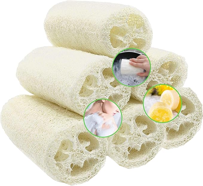 6 Pcs Natural Loofah, Exfoliating Luffa Natural Loofah Sponge Body Scrubber For Bathing And Back