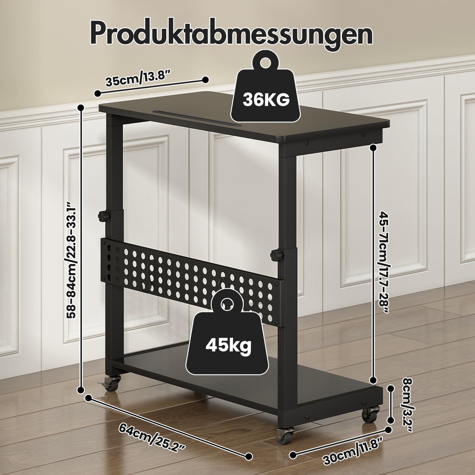 Höhenverstellbarer Computer Tower Ständer, PC Ständer mit Rollen & Schlitz & Haken, 2 Schicht Computer Stand, PC Rollwagen, Druckerständer, CPU Stand für Heimbüro, Schreibtisch, Computertisch, Schwarz