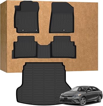 Floor Mats for Kia Forte S | EX | FE | LX | LXS | GT | GT-Line 2019-2024 2025 2026, TPE Waterproof Non-Slip All Weather Protection Custom Floor Mats & Cargo Liner