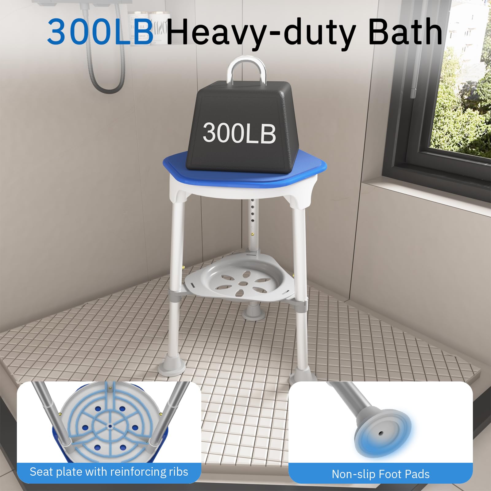 DrSuppor Silla de ducha giratoria para ducha interior, asiento giratorio de 360 grados, taburete de ducha pequeño para bañera, silla de baño para ancianos, discapacitados, adultos (300 libras)