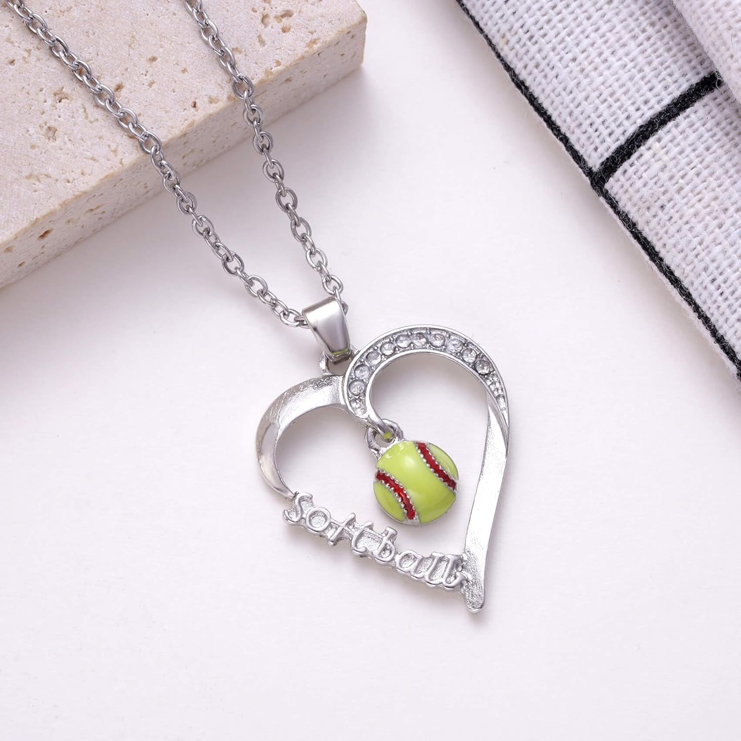 Sport Gift, Softball/Basketball/Soccer/Volleyball Charm Heart Pendant Necklace for Players, Sports Lover's Bday Gift - Image 2