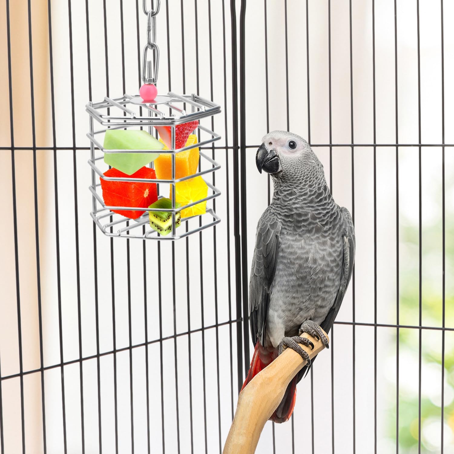 Bird Stainless Steel Foraging Feeder Parrot Hanging Feeding Box for Macaw African Grey Cockatoo Cockatiel Amazon Cage (Foraging Feeder)
