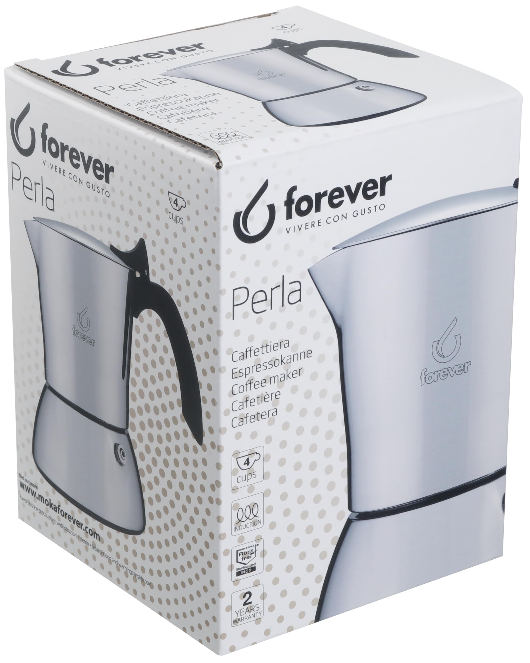 FOREVER Caffettiera Moka Induzione, Miss Perla, Caffettiera Moka per Casa, Caffettiera Portatile per Viaggio, inclusa Guarnizione in Silicone (4 Tazze)