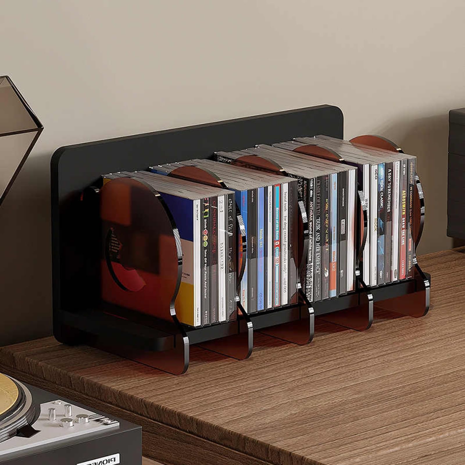 Scaffale per CD e DVD, con display categorizzato a 4 zone, deflettore acrilico, contiene 20 CD, per studio o camera da letto (montaggio richiesto)