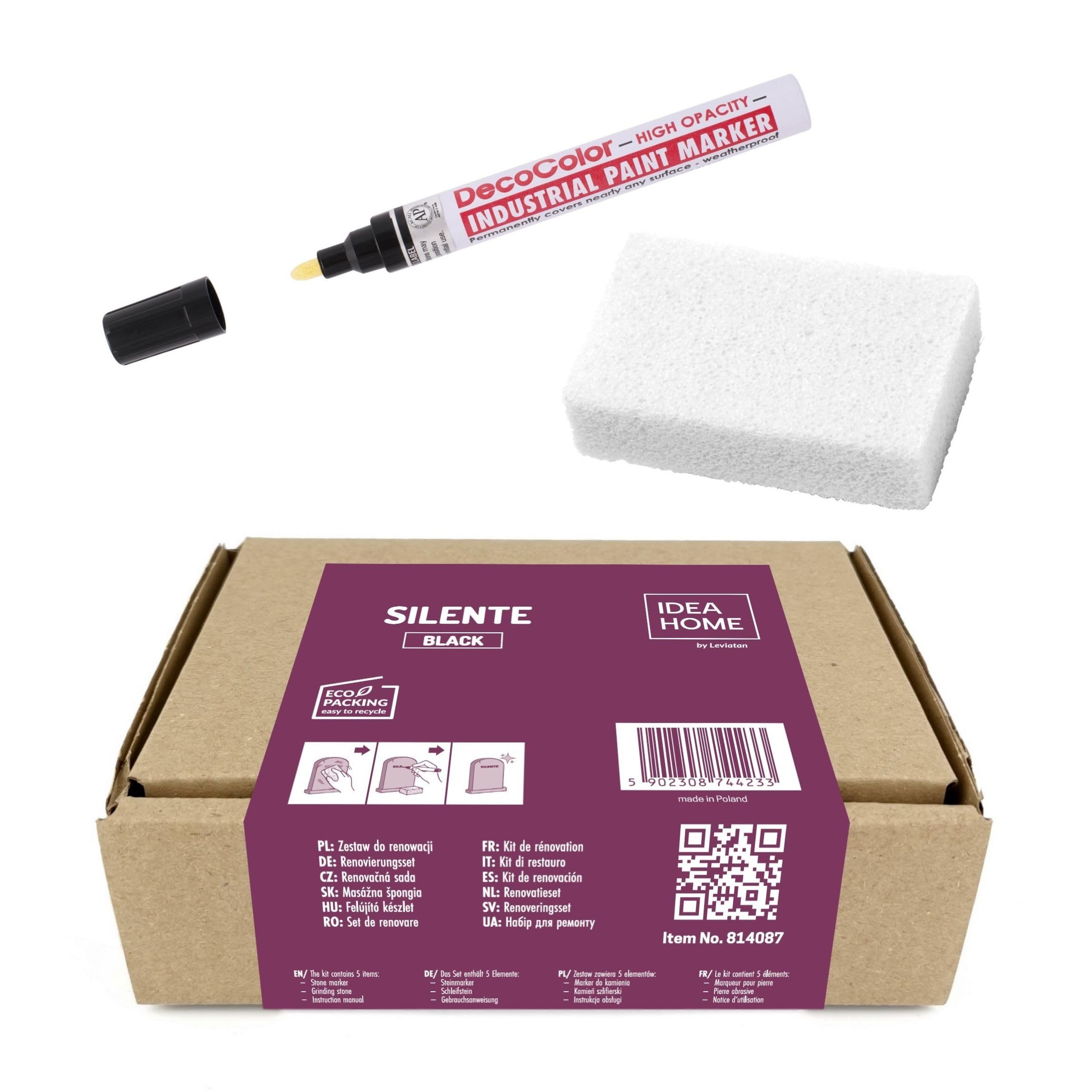 IDEA HOME SILENTE Gravestone Letter Restoration Kit – Black Oil Marker & Pumice Stone – Easy Renewal of Faded Inscriptions, Complete Memorial Care Set