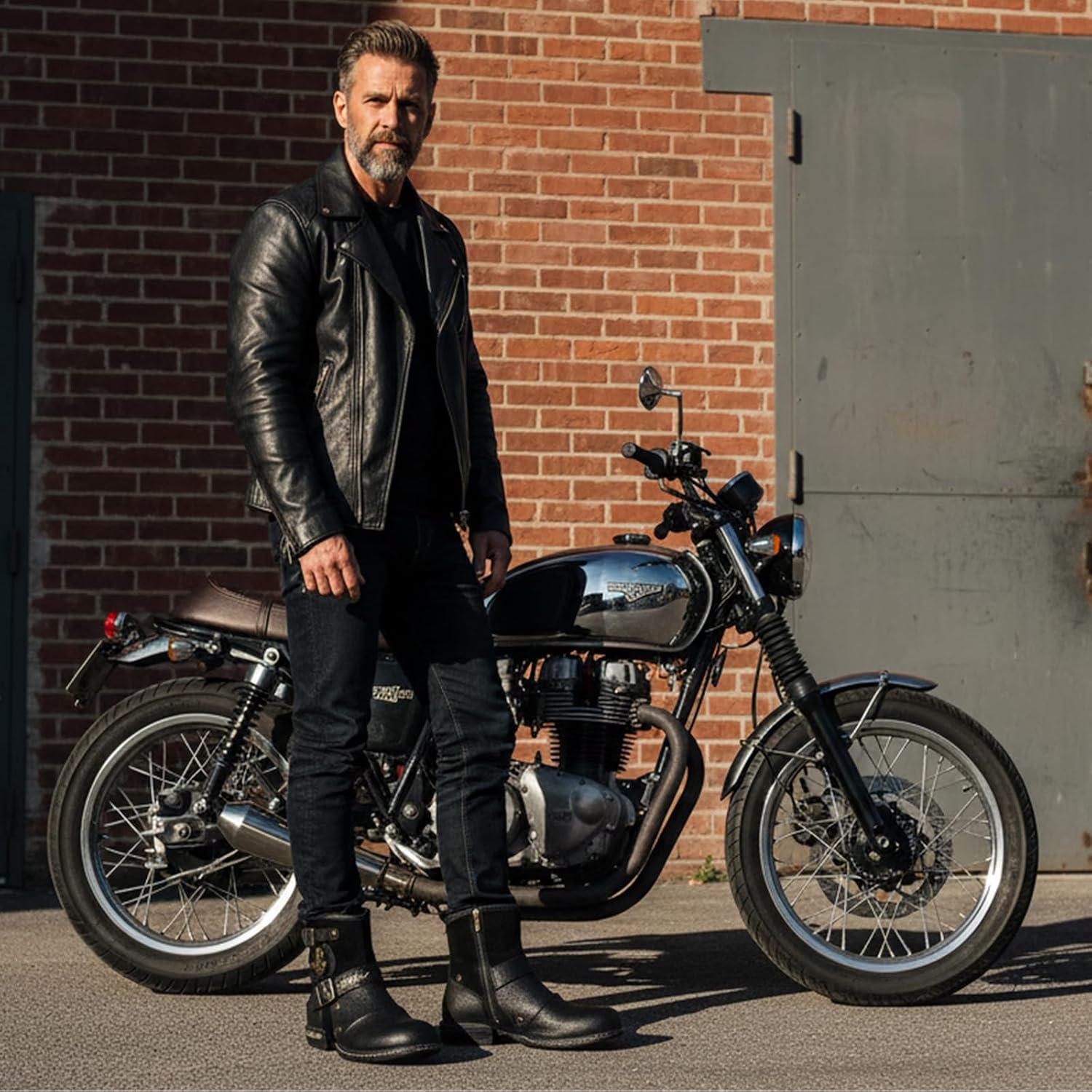 Motorcycle Boots Men Waterproof Leather -Retro Moto Biker Boots with Zip Up & Harness, Riding Combat Boots for Men Casual & Daily Wear - Image 3