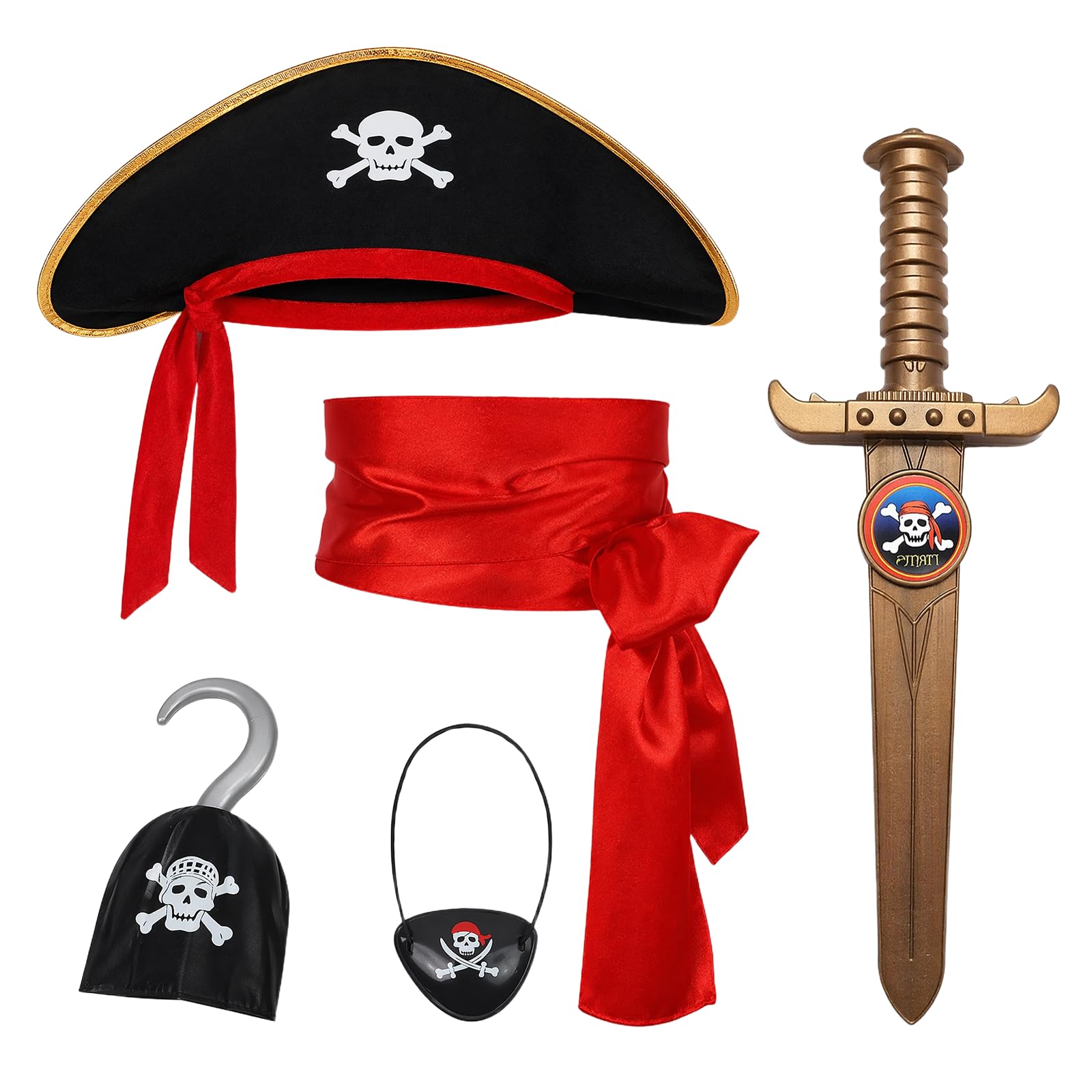 BORISCA 5 PCS Pirate Costume Kids Pirate Costume Accessories Set Boys Girls