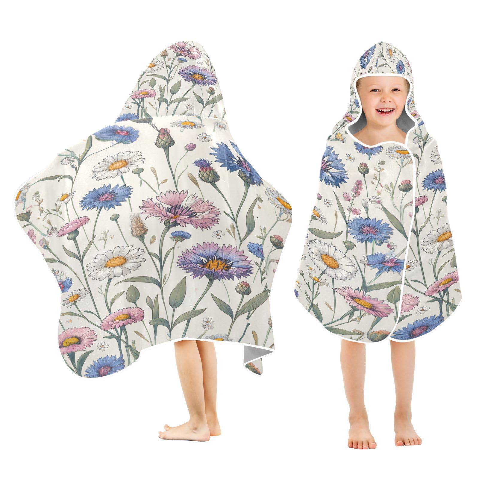 Kigai Colorful Flowers Hooded Beach Towel for Kids Soft Absorbent Quick Dry Bath Towel with Hood Lightweight Toddler Shower Pool Bath Wrap for Boys Girls