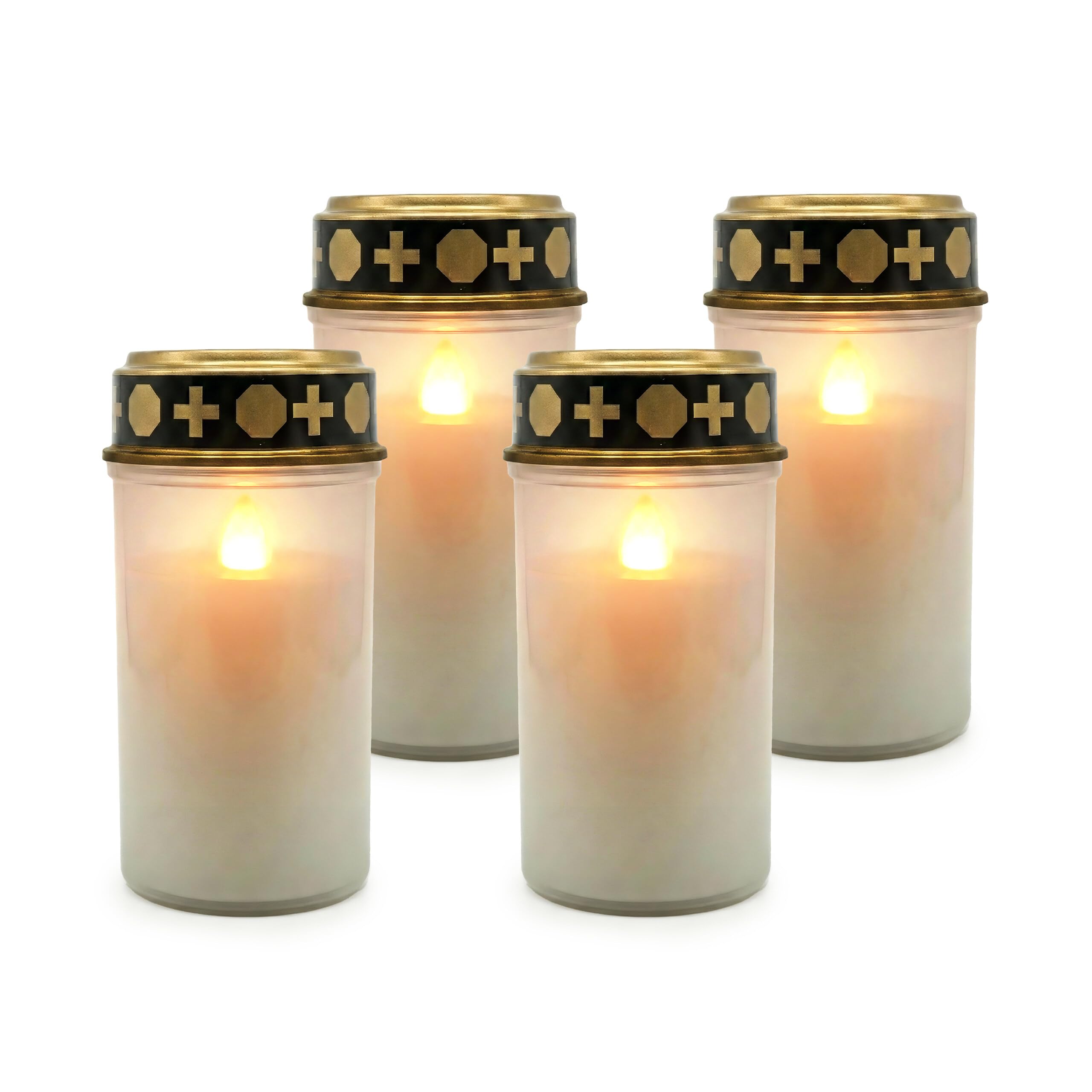 Relaxdays Znicz LED, zestaw 4 sztuk, migoczący płomień, zasilany bateriami, odporny na warunki atmosferyczne, tworzywo sztuczne, świeca nagrobna, cmentarz, biała
