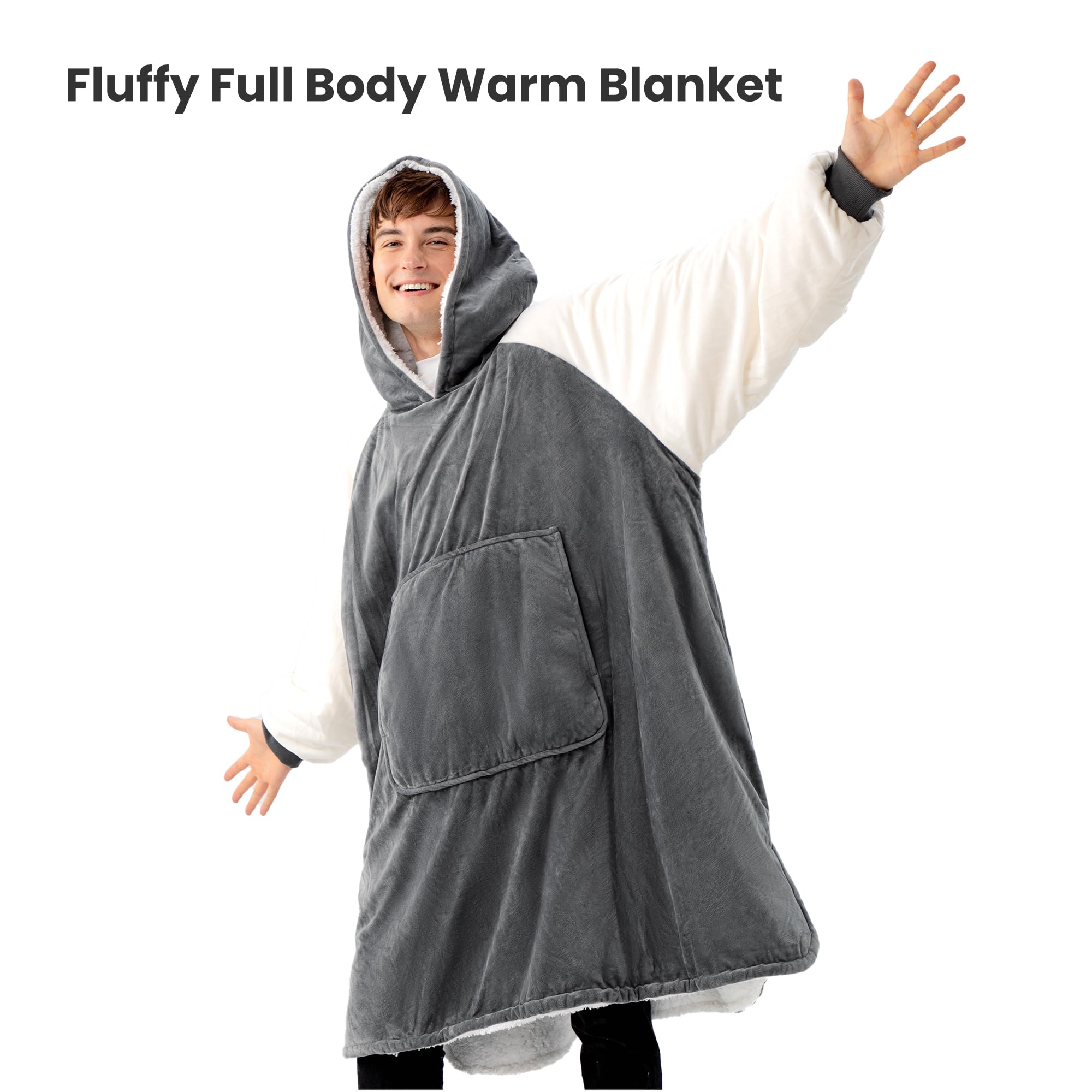 Winthome Hoodie Decke Doppelte Wärme, Kuschelpullover Damen Warm Weich,Hoodie mit Tasche und Kapuze, Deckenpullover Sherpa für Erwachsene Damen Herren Geschenk, Deckenpulli Oversize, Heizkosten Sparen