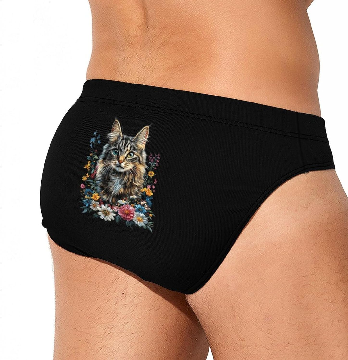 Cat Flower Floral Cute Kitten Men's Swimsuit Brief Sexy Bikini Briefs Retro Printed Swimwear Quick Dry Swimming Trunks X-Large
