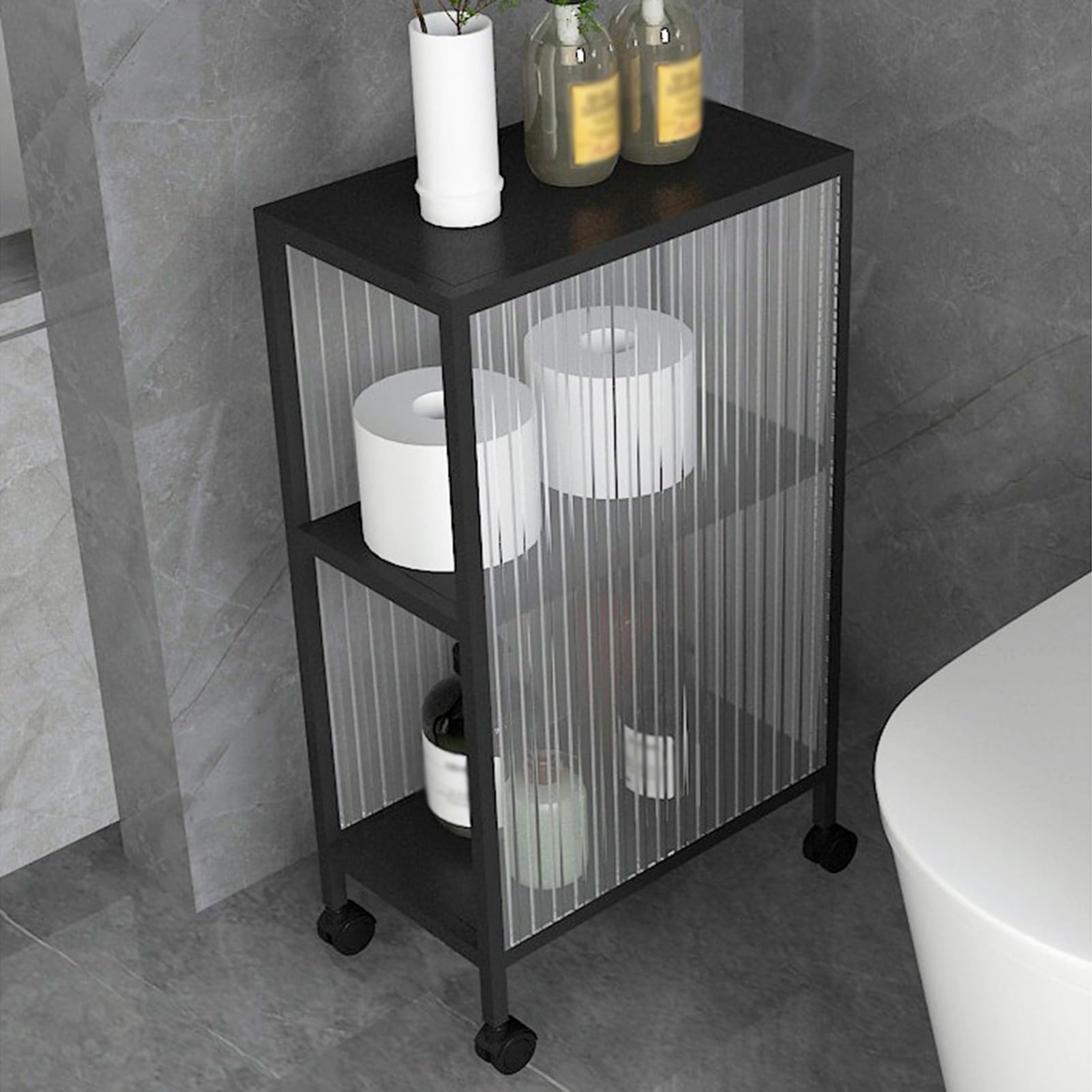 Carrito rodante Delgado - Estantería Estrecha de 3 Niveles con Ruedas, Estante de Almacenamiento de Metal para baño y Cocina, Estante Abierto para Espacios reducidos (Negro, 35x25x