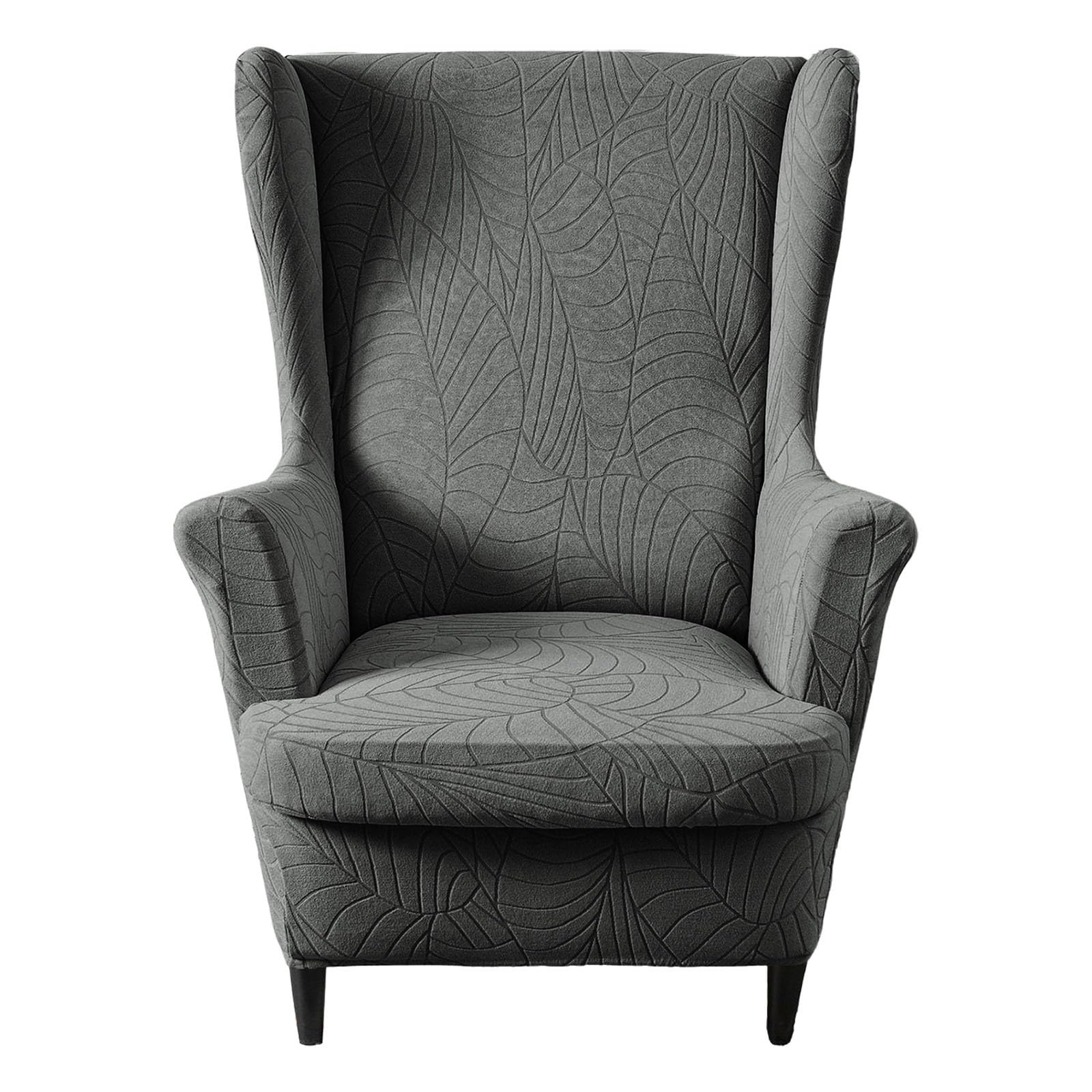Kitegrese 2-Piece Stretch Wingback Chair Cover, Armchair Sofa Slipcover Furniture Protector Cover for Wingback Chairs(Dark Gray)