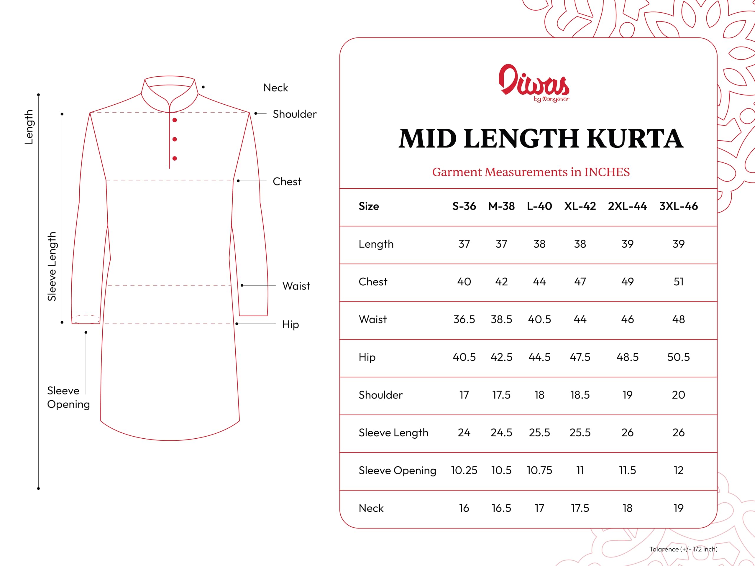 DIWAS BY MANYAVAR Męska haftowana mieszanka wiskozy Kurta w stylu bengalskim (1 sztuka)