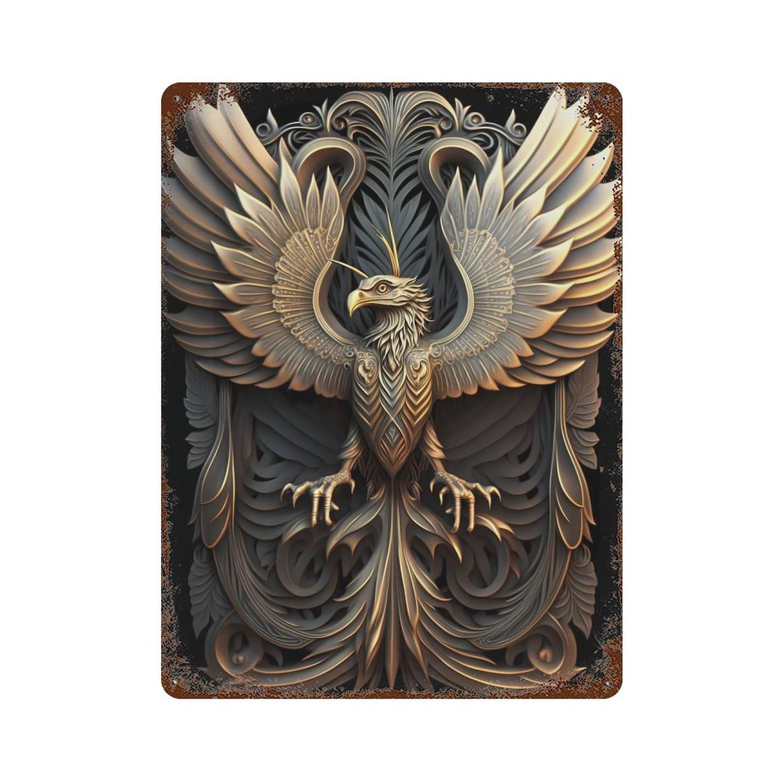 Mythology Phoenix Art Deco Decorative Tin Sign 15.7"x11.8", Shabby Chic Decor for Garage, Pub Or Kitchen