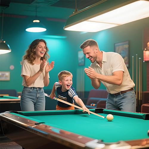 Miniatura 6 de Juego de 2 tacos de billar cortos para niños, madera de arce canadiense, 4 tamaños (36424852 pulgadas) con divertidos diseños impresos UV y punta de