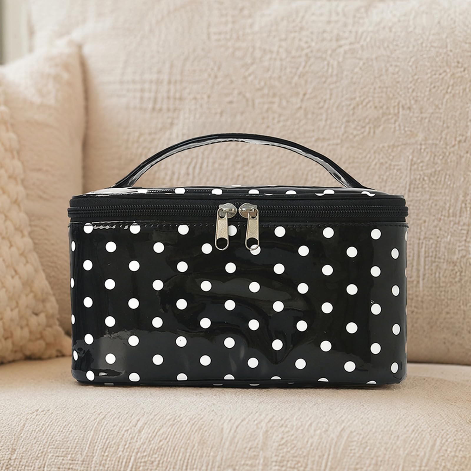 Damski PU Polka-Dot Boho Tote organizer duża pojemność (niebieski) | EcoGleam Organizer o dużej pojemności Boho Polka-Dot PU niebieski; 5 torebek do przechowywania w zestawie; poliuretan;