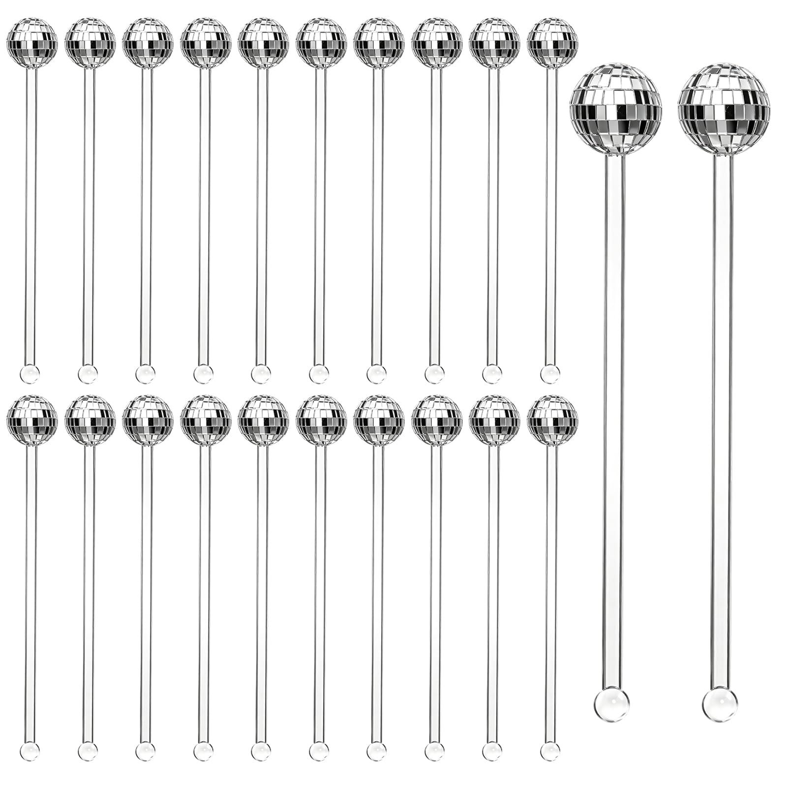 22-Piece Silver Stirring Sticks with Disco Ball Straws, Cocktail Stirrers and Drink Stirrers, Elegant Cocktail Accessories for Bar and Home Use, Reusable Decorations for Drinks ﻿