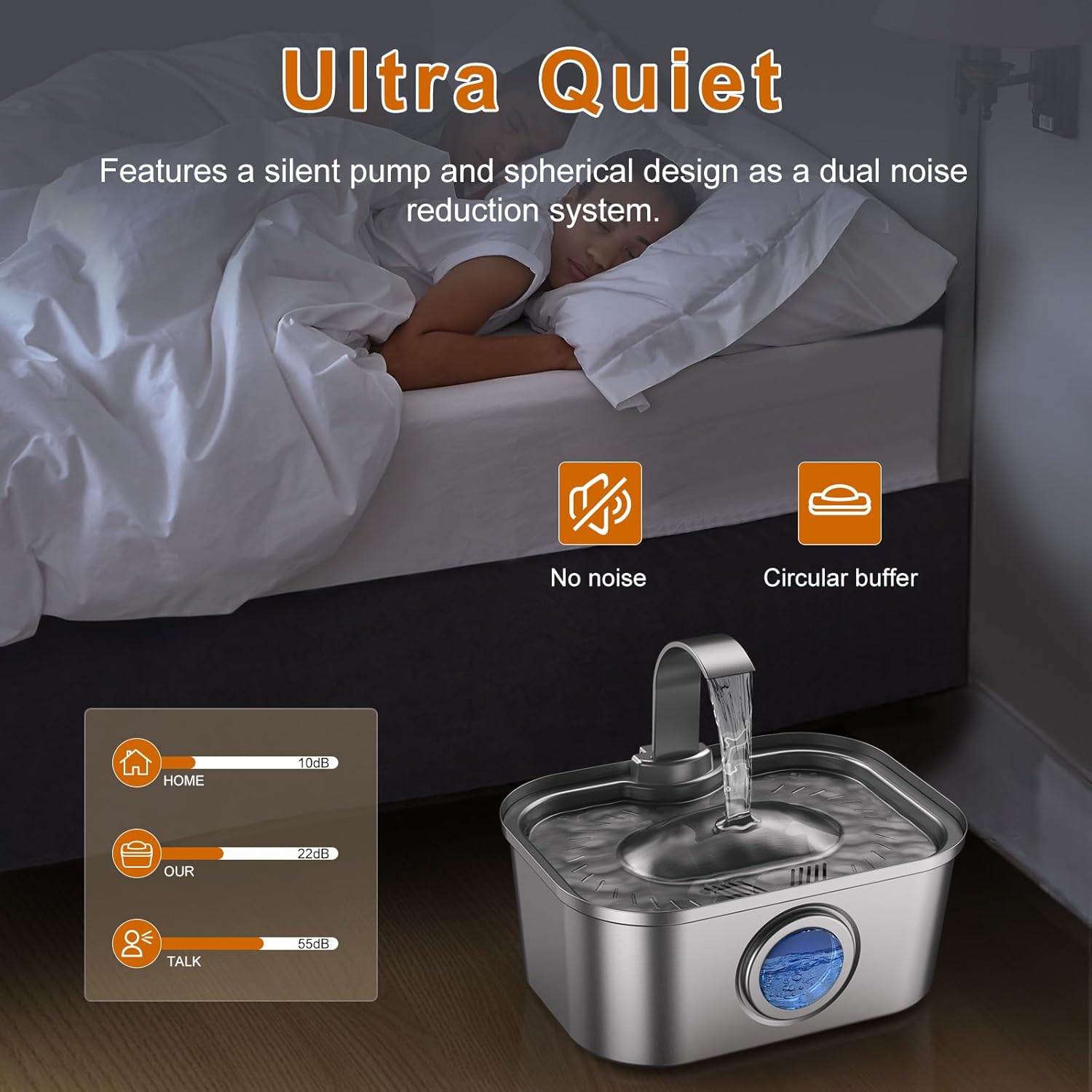 Bobo&Dragon 3.5L/124oz Stainless Steel Cat Water Fountain - Ultra-Quiet Automatic Pet Water Dispenser for Dogs & Cats, 6-Stage Filter, Smart Window & Anti-Dry Burn Pump (Includes 2+2 Filters)