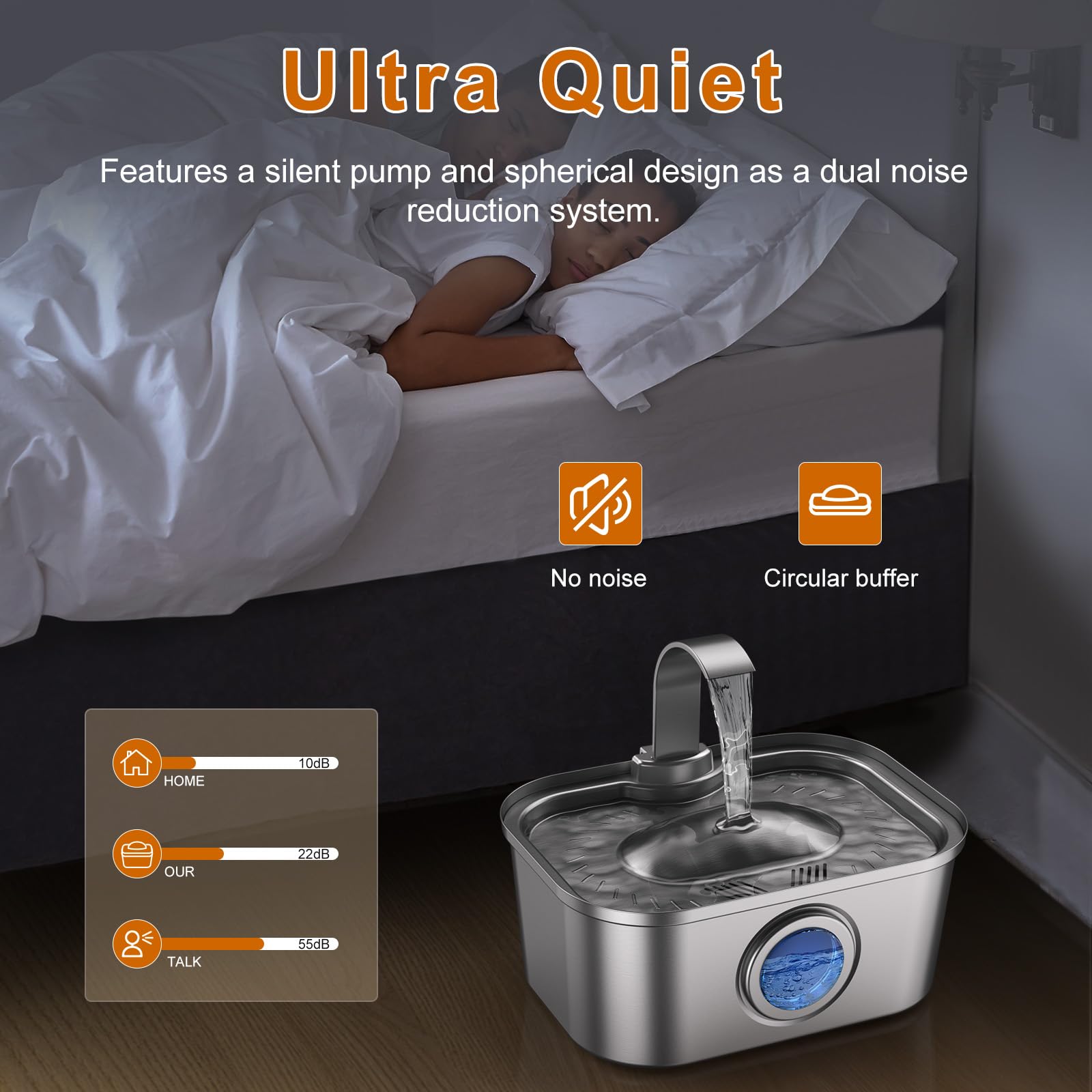 Bobo&Dragon Fontana d'acqua per gatti in acciaio inox, 3,5 l, erogatore automatico ultra silenzioso per più cani e gatti, filtraggio a 6 strati, finestra intelligente, 2+2 filtri di ricambio integrati